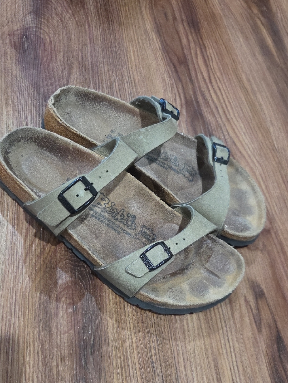 Birkenstock Birkis Olive Green Double Buckle Slide Sandals Size 7